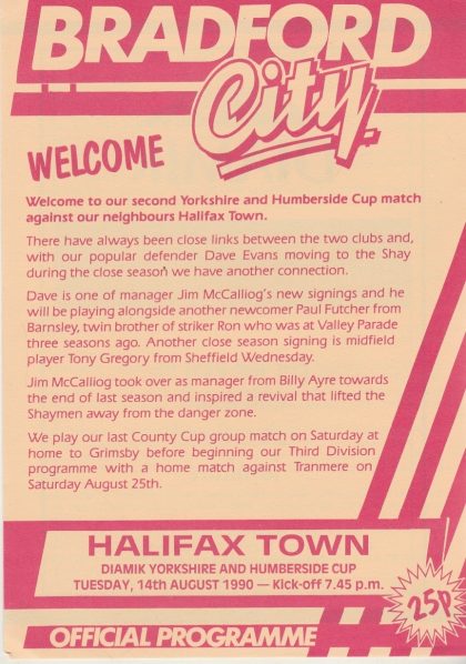 Bradford City v Halifax Town  14-Aug-1990