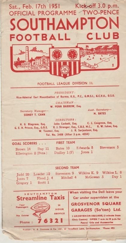 Southampton v Hull City 17-Feb-1951
