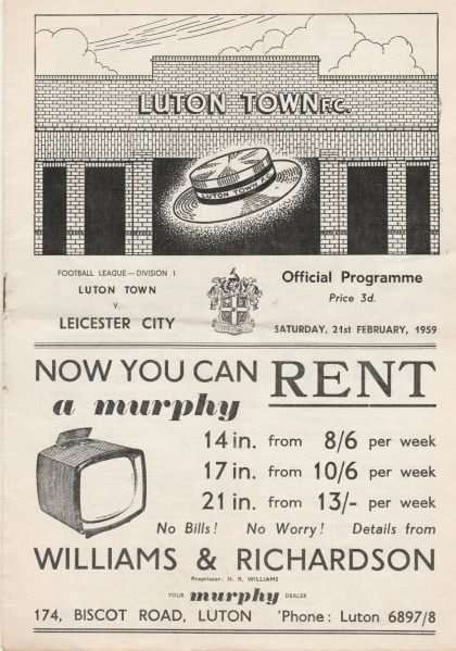 Luton Town v Leicester City  21-Feb-1959