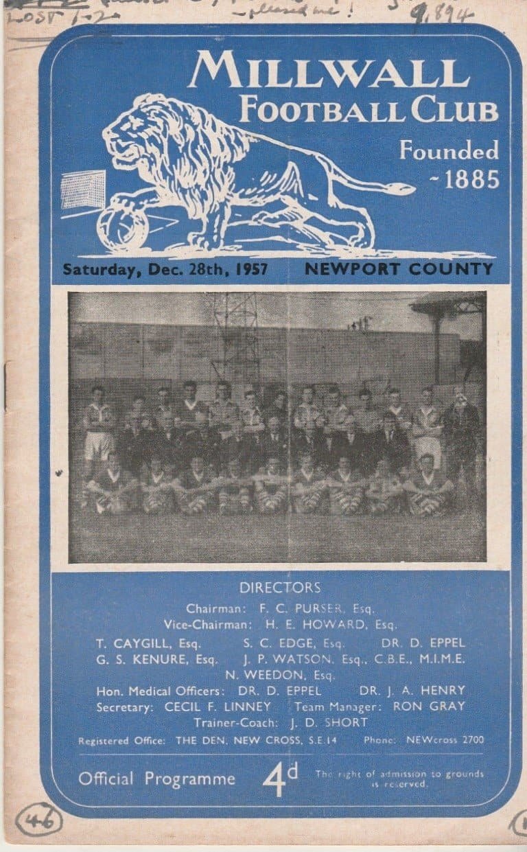 Millwall v Newport County 28-Dec-1957
