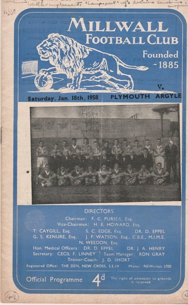 Millwall v Plymouth Argyle 18-Jan-1958