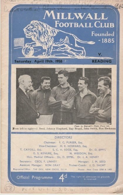 Millwall v Reading 19-Apr-1958