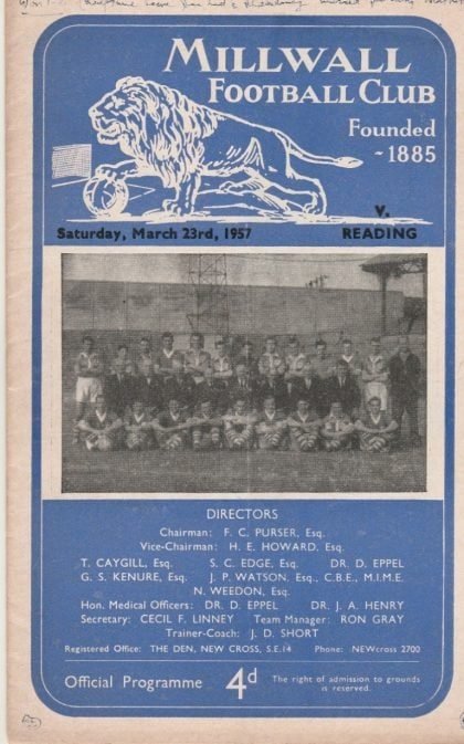 Millwall v Reading 23-Mar-1957
