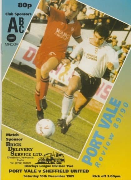 Port Vale v Sheffield United 16-Dec-1989