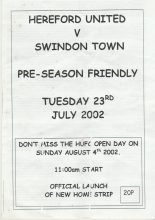 Hereford United v Swindon Town 23-Jul-2002