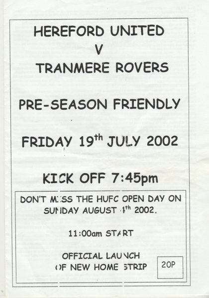 Hereford United v Tranmere Rovers 04-Aug-2002