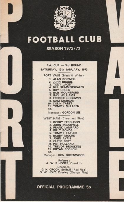 Port Vale v West Ham United 13-Jan-1973