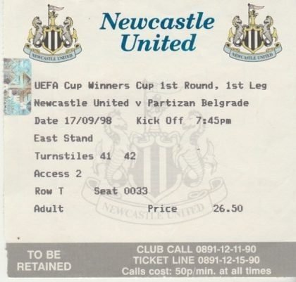 Newcastle United v Partizan Belgrade 17-Sep-1998