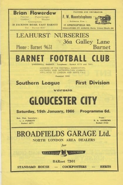 Barnet v Gloucester City 15-Jan-1966