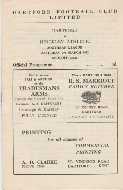 Dartford v Hinckley Athletic  03-Mar-1962