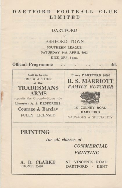 Dartford v Ashford Town  14-Apr-1962