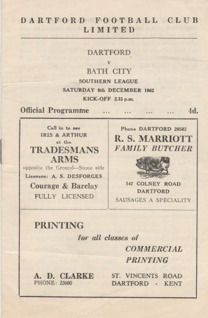 Dartford v Bath City  08-Dec-1962