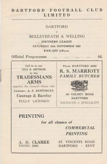 Dartford v BexleyHeath & Welling  24-Nov-1962