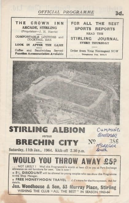 Stirling Albion v Brechin City  11-Jan-1964