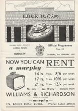 Luton Town v Burnley 07-Feb-1959