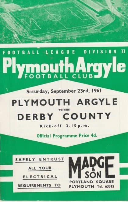 Plymouth Argyle v Derby County 23-Sep-1961