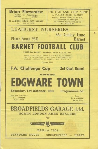 Barnet v Edgware Town  01-Oct-1966