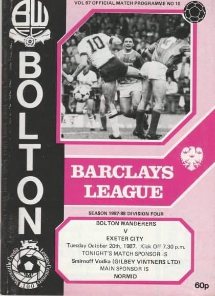 Bolton Wanderers v Exeter City  20-Oct-1987