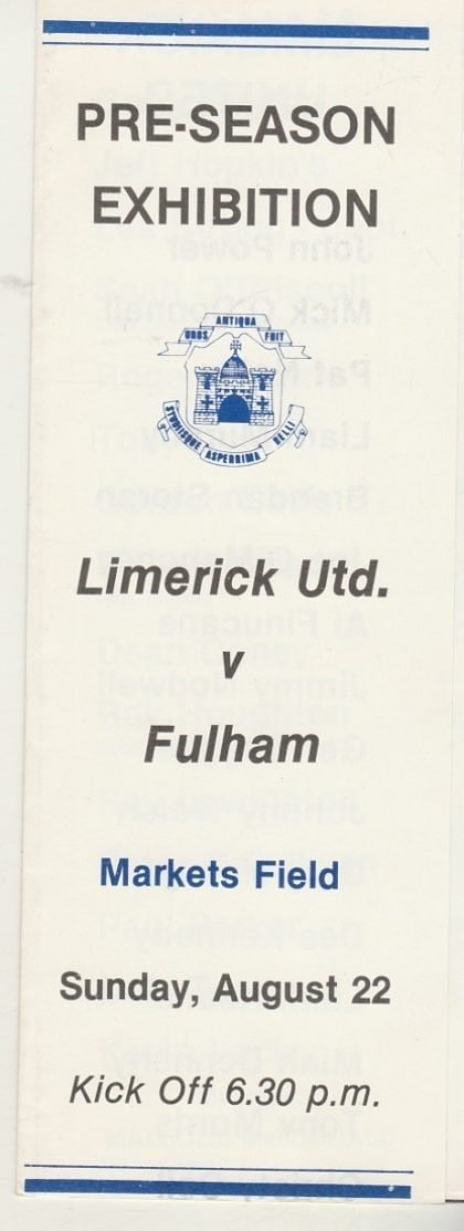 Limerick United  v Fulham  22-Aug-1982