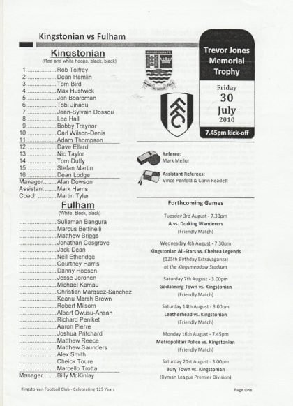 Kingstonian v Fulham 30-Jul-2010