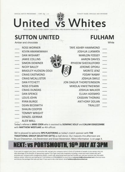 Sutton United v Fulham 09-Jul-2016