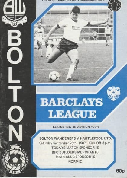 Bolton Wanderers v Hartlepool United  26-Sep-1987