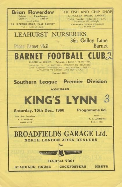 Barnet v King's Lynn 10-Dec-1966