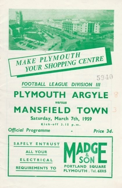 Plymouth Argyle v Mansfield Town 07-Mar-1959