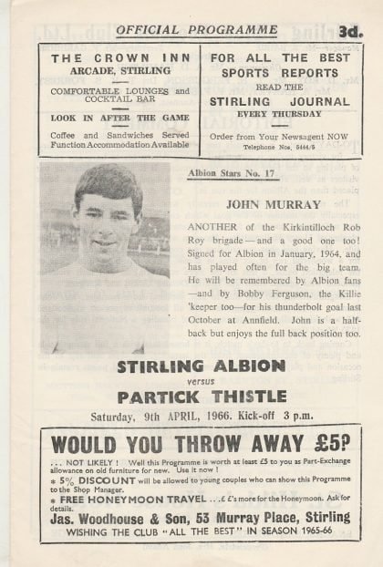 Stirling Albion v Partick Thistle  09-Apr-1966
