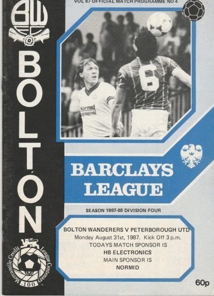 Bolton Wanderers v Peterborough United  31-Aug-1987