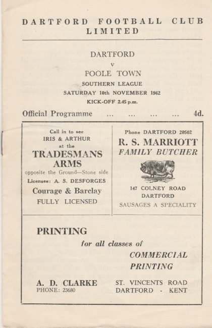 Dartford v Poole Town  10-Nov-1962
