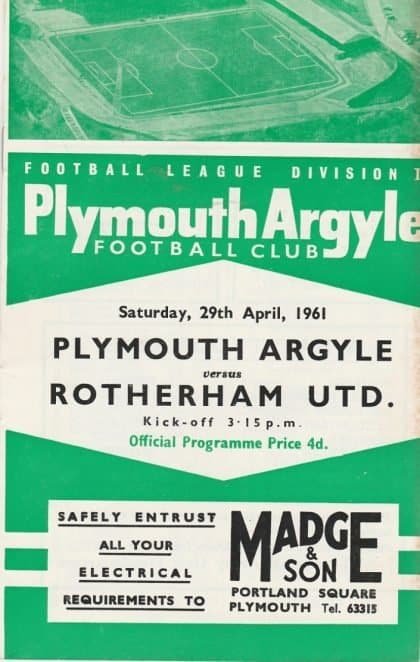 Plymouth Argyle v Rotherham United 29-Apr-1961