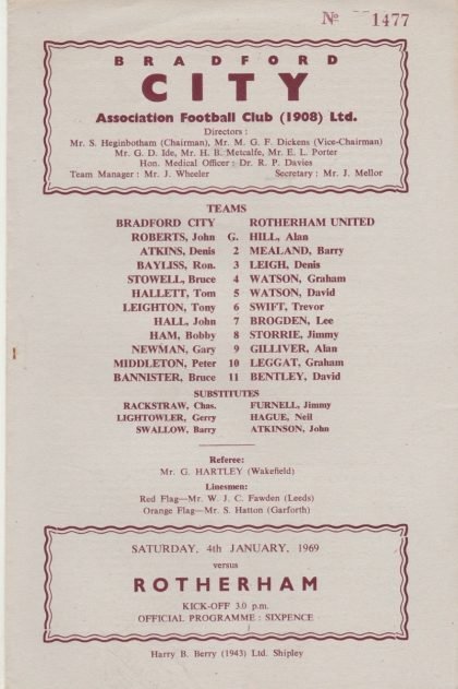 Bradford City v Rotherham United 04-Jan-1969