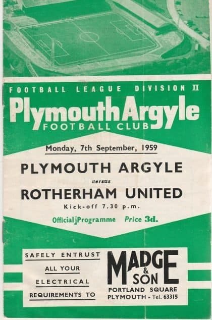 Plymouth Argyle v Rotherham United 07-Sep-1959
