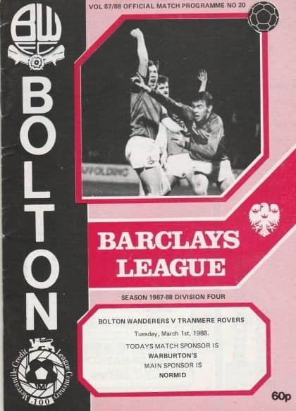 Bolton Wanderers v Tranmere Rovers  01-Mar-1988