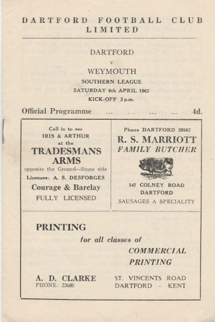 Dartford v Weymouth 06-Apr-1963