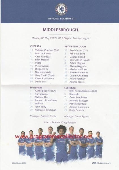Chelsea v Middlesbrough  08-May-2017