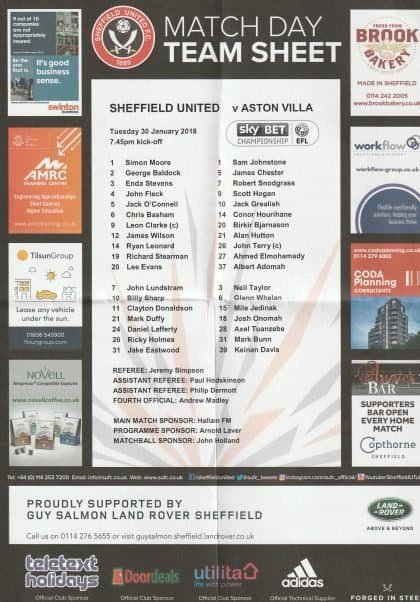Sheffield United v Aston Villa 30-Jan-2018