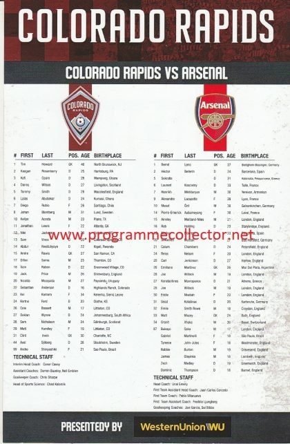 Colorado Rapids v Arsenal  16-Jul-2019