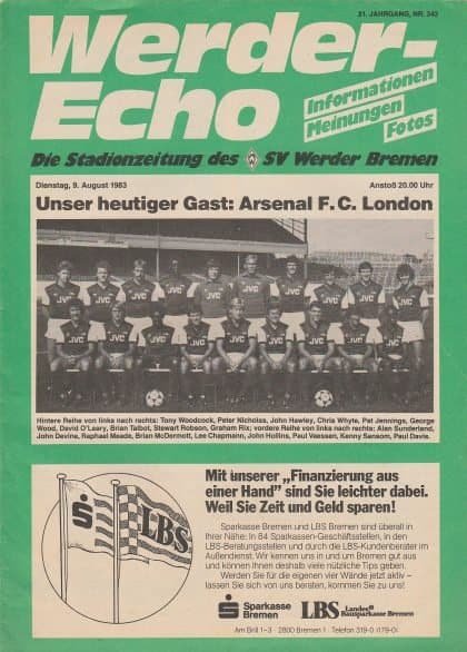 Werder Bremen v Arsenal 09-Aug-1983