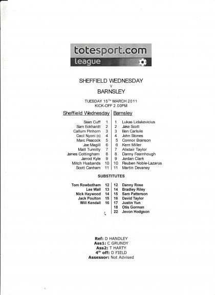 Sheffield Wednesday Reserves v Barnsley Reserves 15-Mar-2011