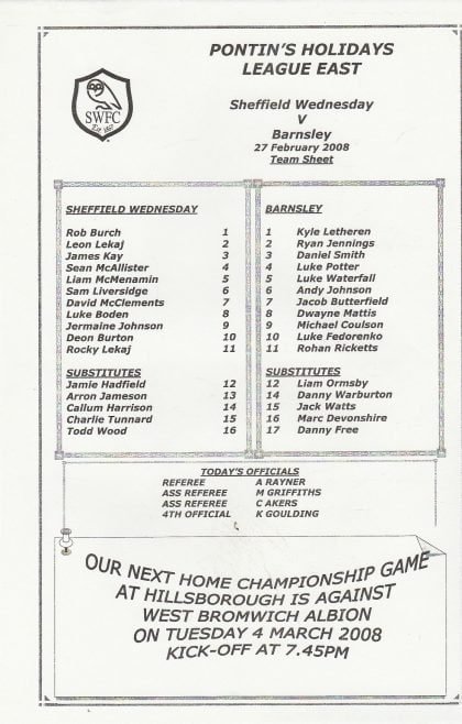 Sheffield Wednesday Reserves v Barnsley Reserves 27-Feb-2008