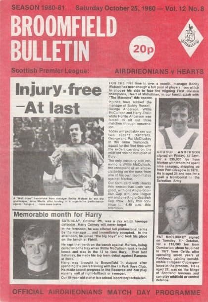 Airdrieonians v Heart of Midlothian  25-Oct-1980