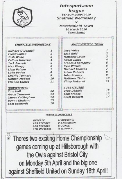 Sheffield Wednesday Reserves v Macclesfield Town Reserves 30-Mar-2010