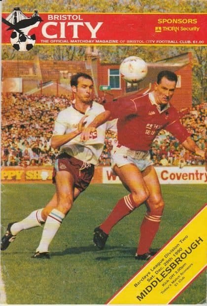 Bristol City v Middlesbrough  29-Dec-1990
