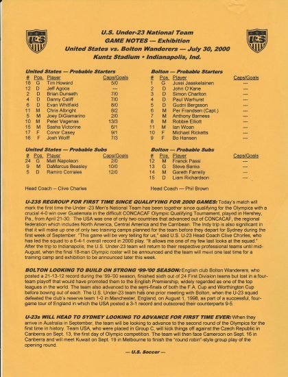 USA u23 v Bolton Wanderers 30-Jul-2000