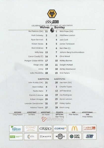 Wolverhampton Wanderers v Burnley 25-Aug-2019