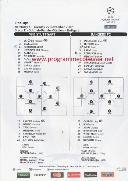 VFB Stuttgart v Glasgow Rangers 27-Nov-2007