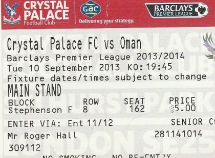 Crystal Palace v Oman  10-Sep-2013