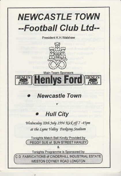 Newcastle Town v Hull City 20-Jul-1994